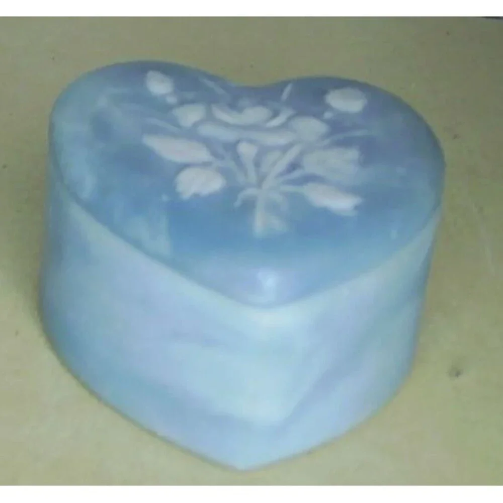 Vtg Design Gift Intn'l Incolay Stone Blue Flowers Roses Jewelry Box 3.5x3.5x2